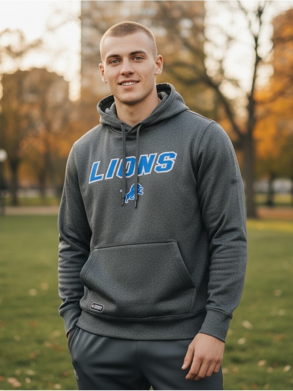 NFL COMBINE / DETROIT LIONS Men’s Medium Gray Performance Hoodie Sweatshirt